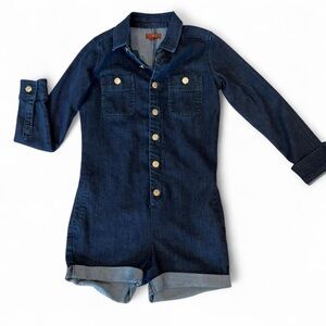 Girls 7 For All Mankind Dark Indigo Denim Button-Up Romper Large